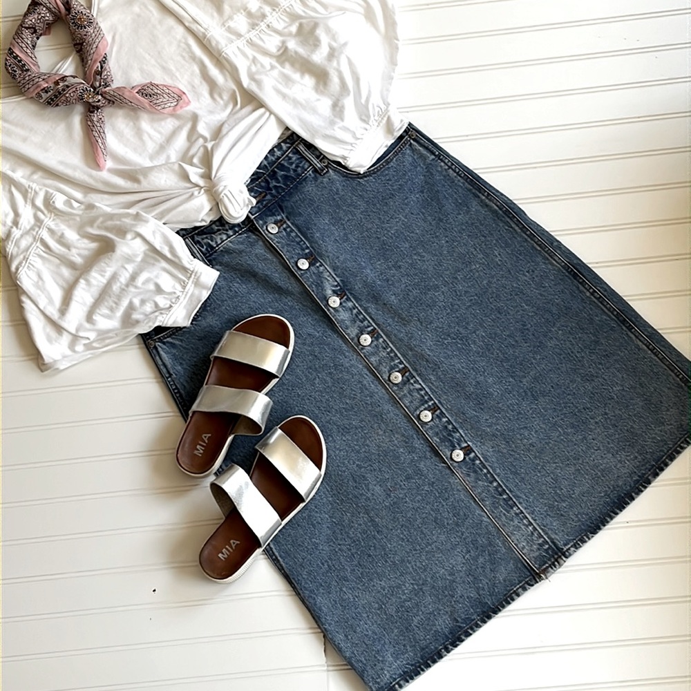 A-line denim midi skirt